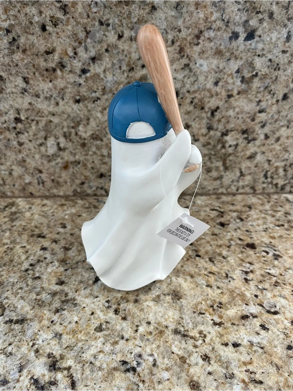 Halloween Baseball Ghost Figurine with Blue Hat and Bat